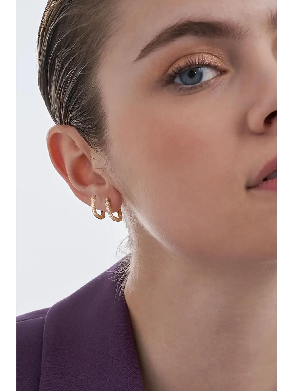 Sarı Zirkon Taşlı Altın Kaplama Dikdörtgen Halka Küpe- 2 cm-1