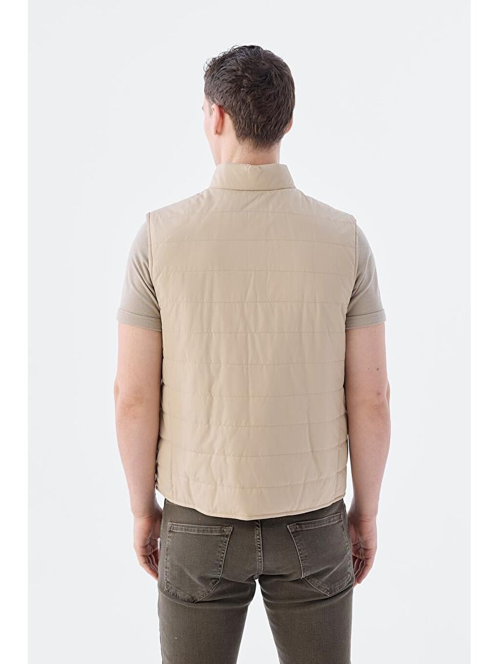 Bej Hakim Yaka Elyaflı Slim Fit Yelek-3