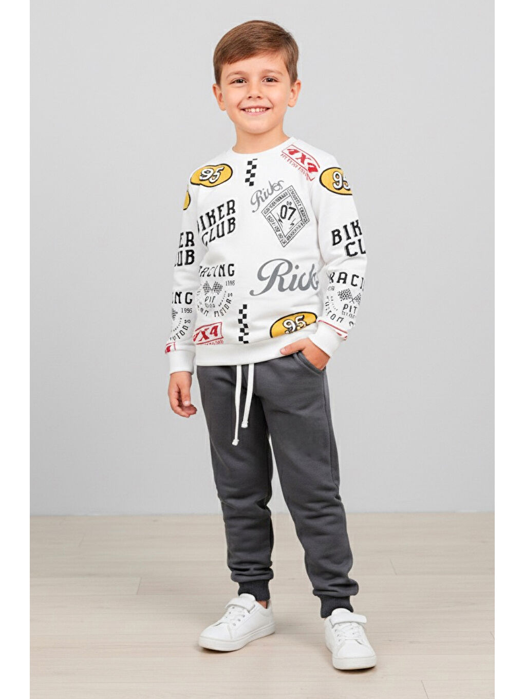 Gri Erkek Çocuk Füme Baskılı İkili Takım - 27959-FUME