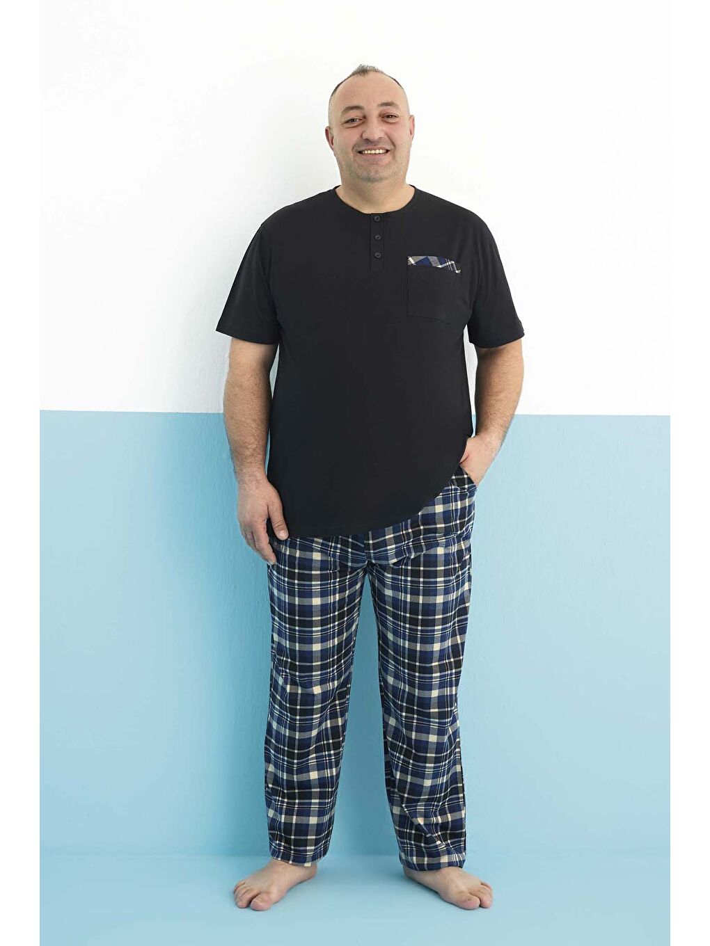 Büyük Beden Erkek Kısa Kol Süprem Pamuklu Pijama Takımı 250003 Siyah
