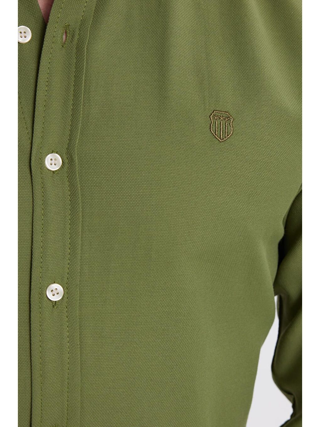 Erkek Slim Fit Dar Kesim Düz Oxford Armalı Düğmeli Yaka Yeşil Spor Gömlek-6