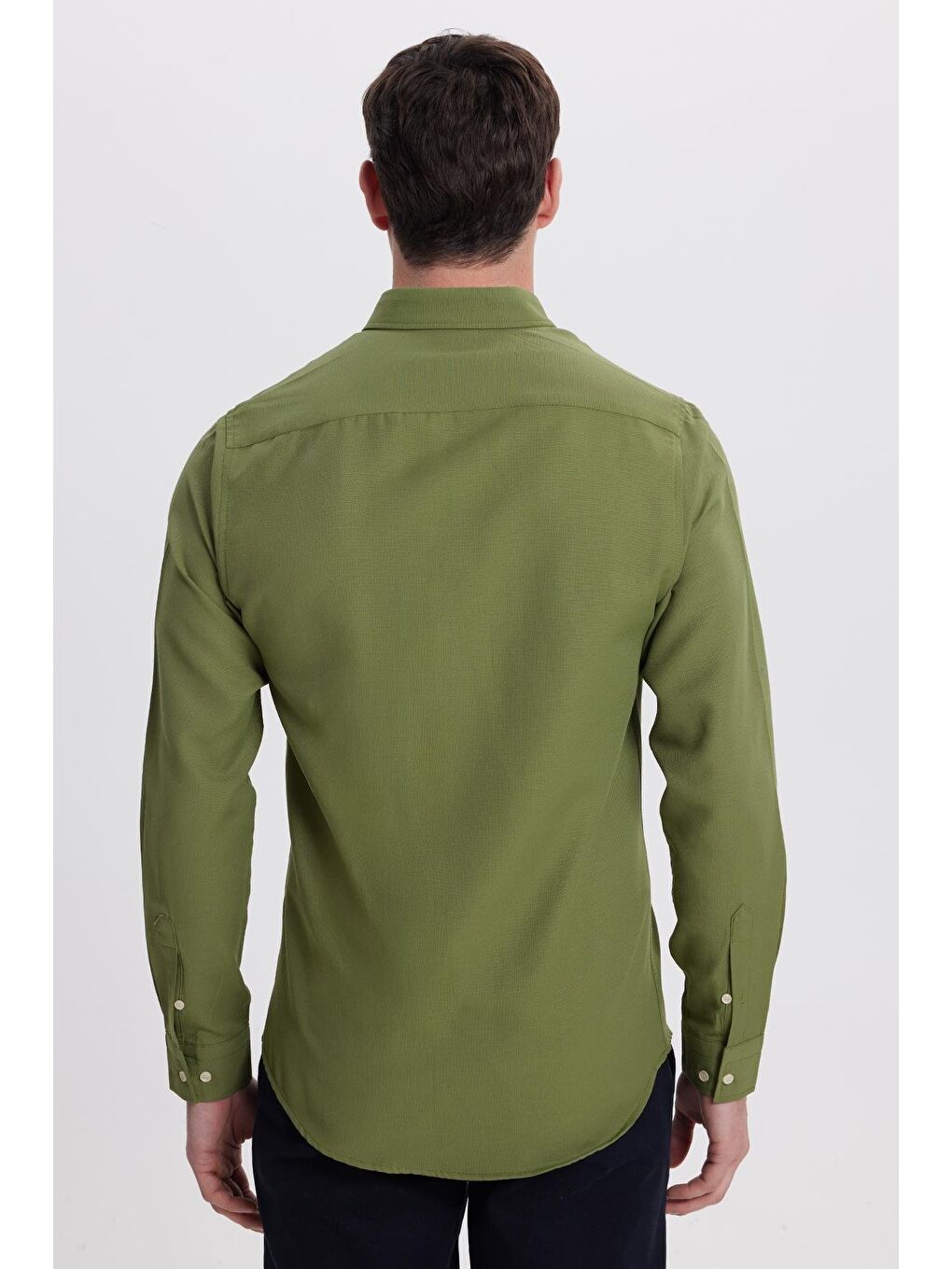 Erkek Slim Fit Dar Kesim Düz Oxford Armalı Düğmeli Yaka Yeşil Spor Gömlek-7