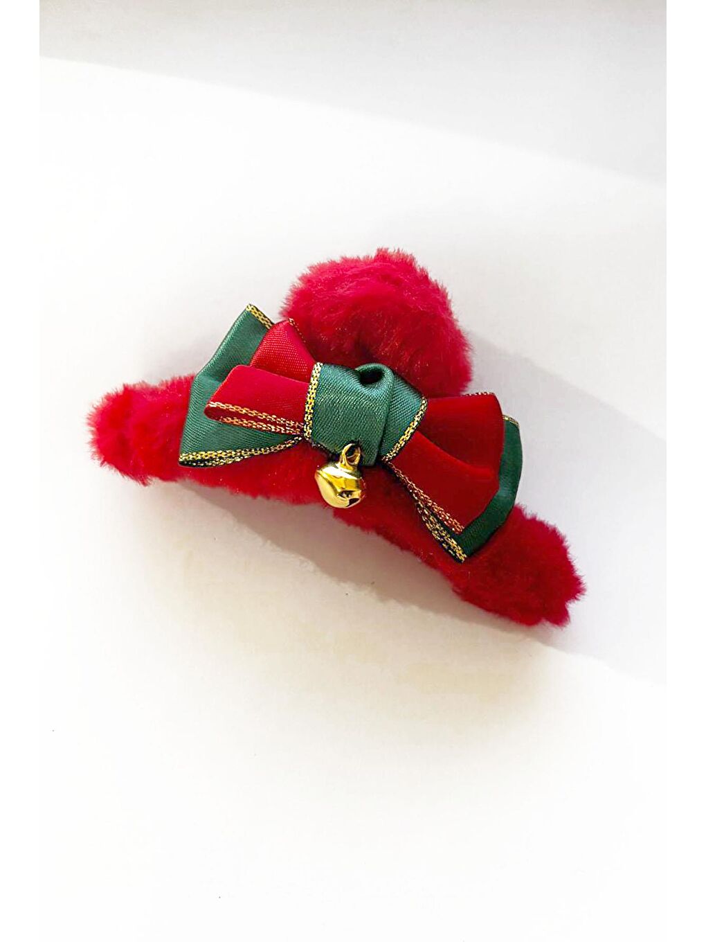 Yılbaşı Temalı Zilli Pelüş Kırmızı Mandal Toka-1