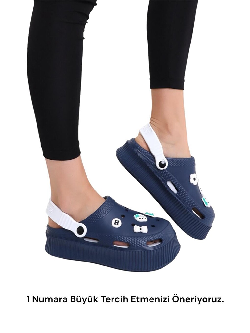Lacivert Yüksek Comfort Taban Kadın Sandalet Lacİvert - Beyaz-2