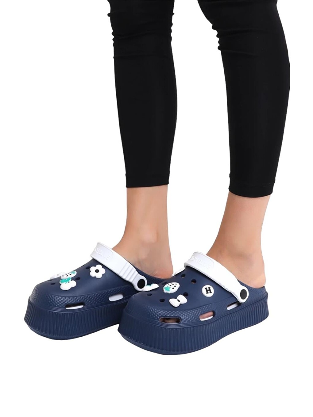 Lacivert Yüksek Comfort Taban Kadın Sandalet Lacİvert - Beyaz-4