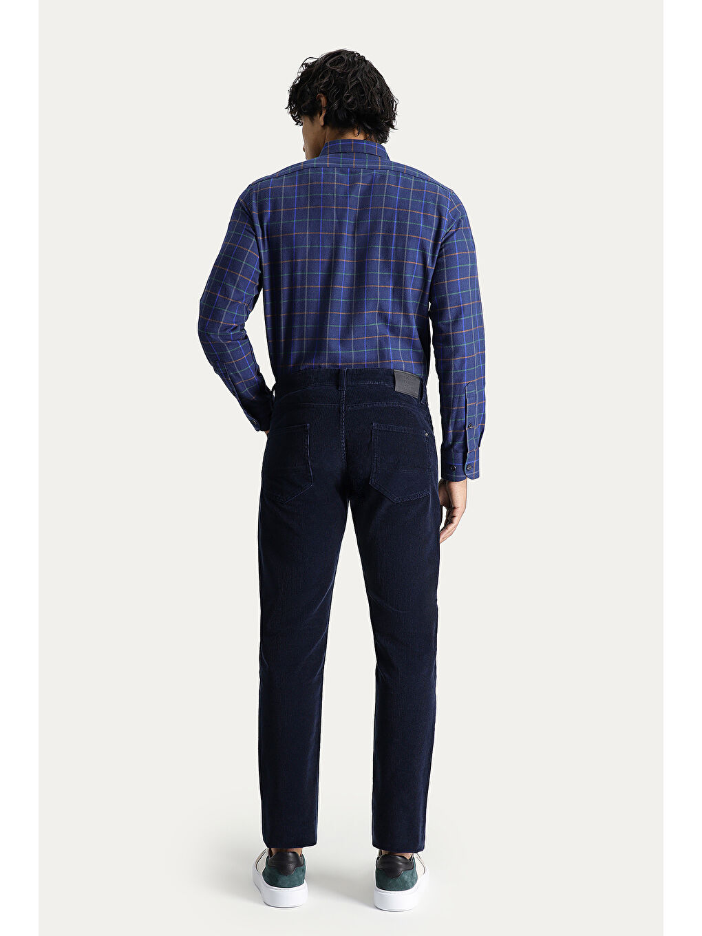 Lacivert Slim Fit Dar Kesim Elastanlı Kadife Pantolon-2