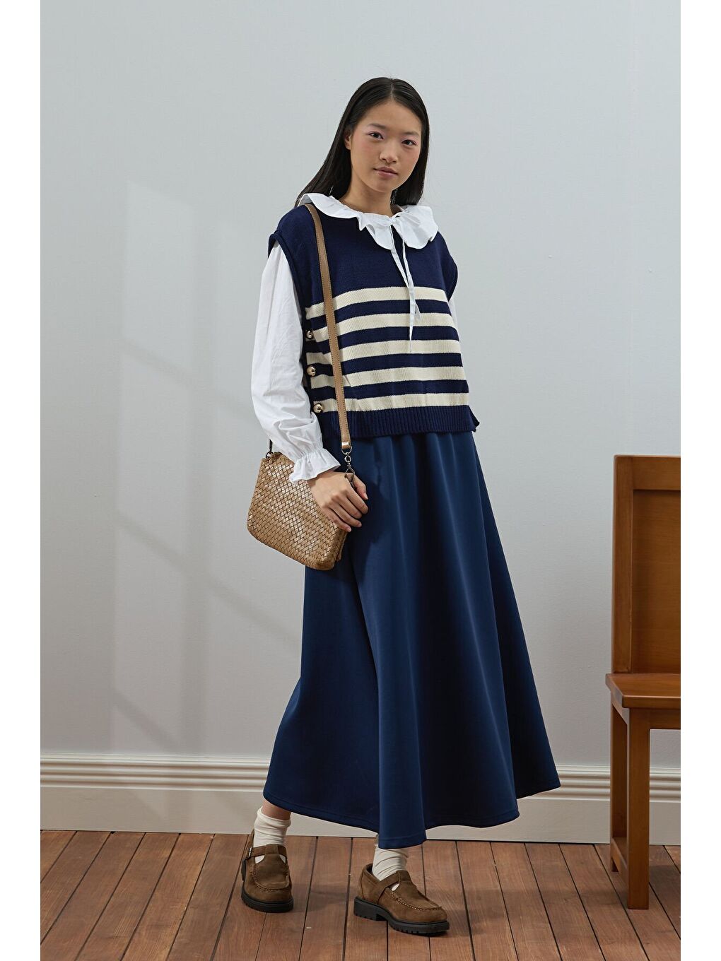 İndigo Çizgi Detaylı Süveter-1