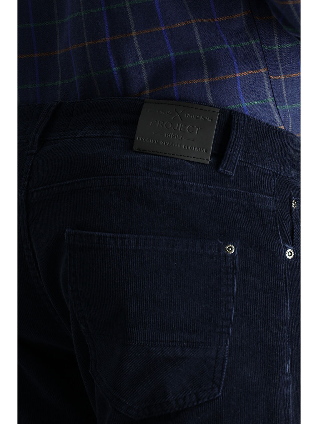 Lacivert Slim Fit Dar Kesim Elastanlı Kadife Pantolon-3