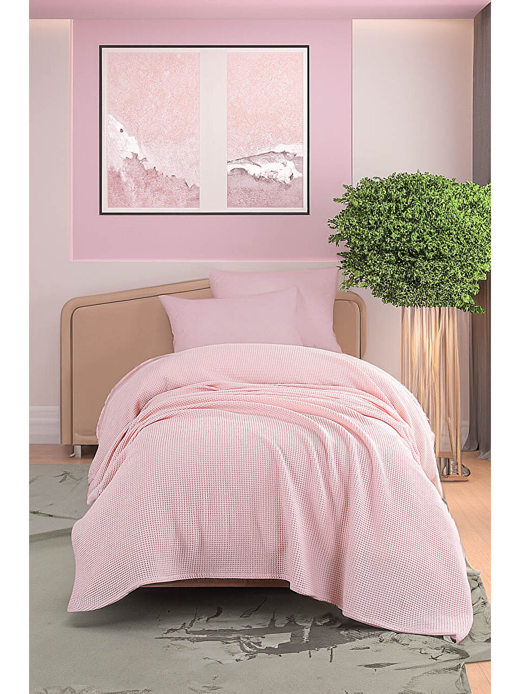 Junior Pike Örtüsü 140x230 cm %100 Pamuklu Petek Dokuma Kumaş Pembe-1