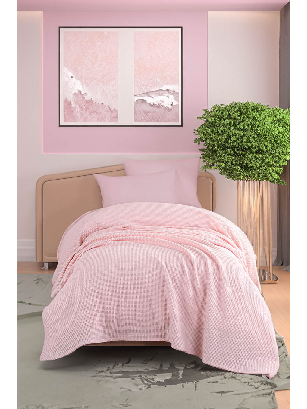 Junior Pike Örtüsü 140x230 cm %100 Pamuklu Petek Dokuma Kumaş Pembe-2