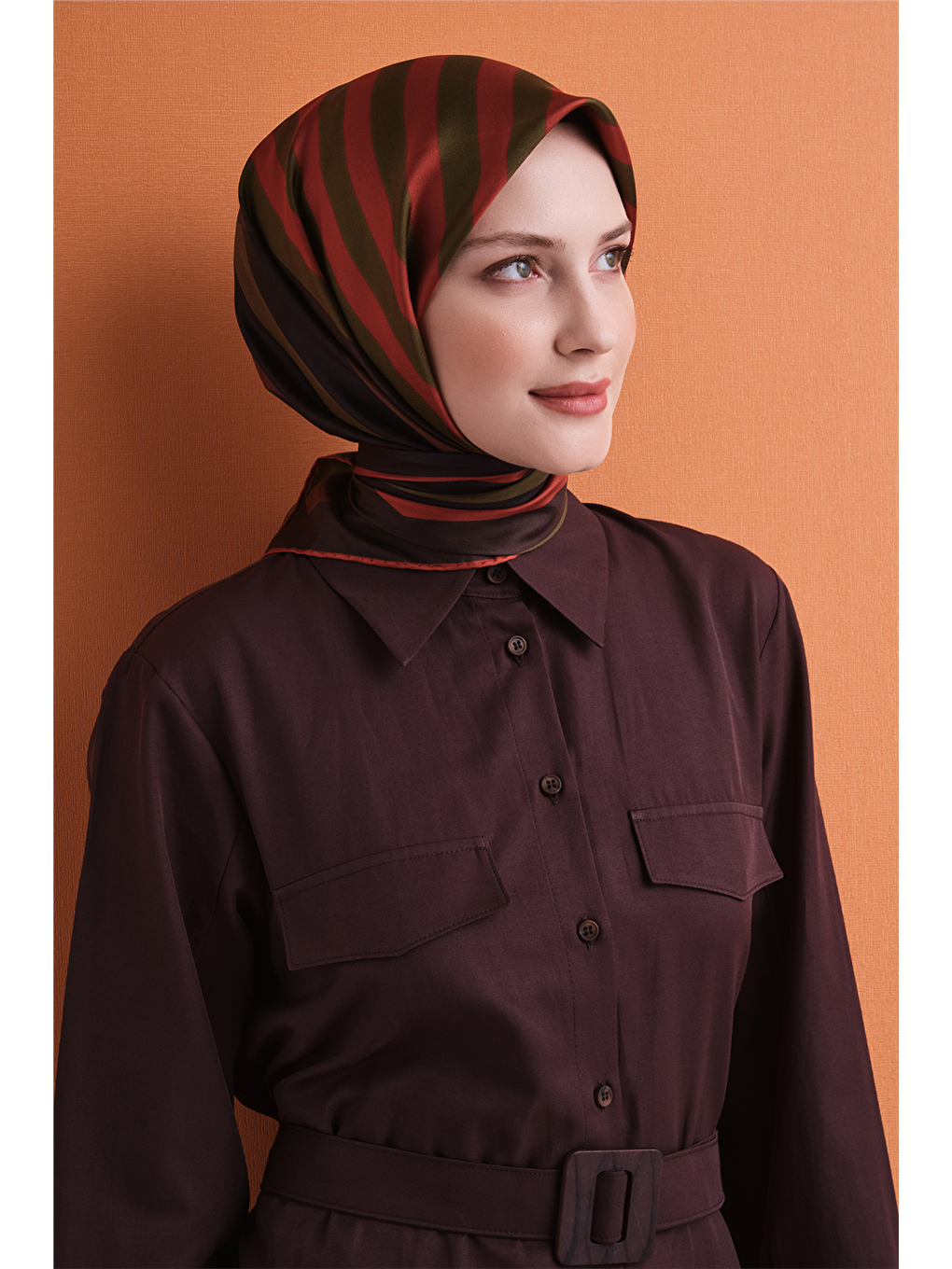Kahverengi Saf İpek Twill Eşarp 9615d 51-1