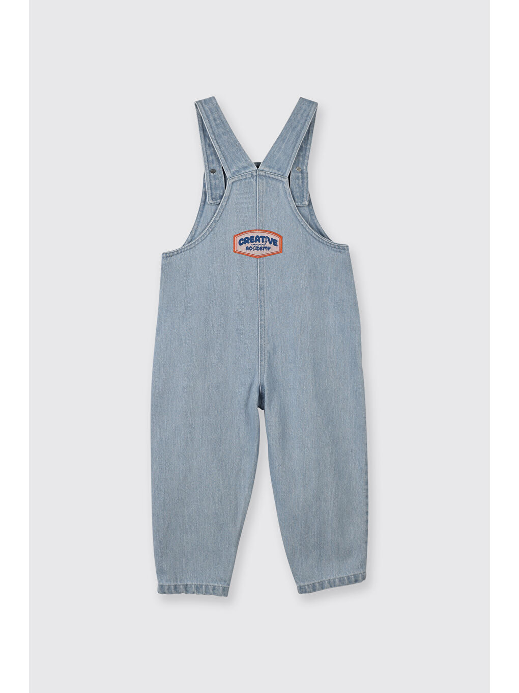 Kız Bebek Arka Bedeni Etiket Detaylı Yıkamalı Jean Mavi Salopet-1