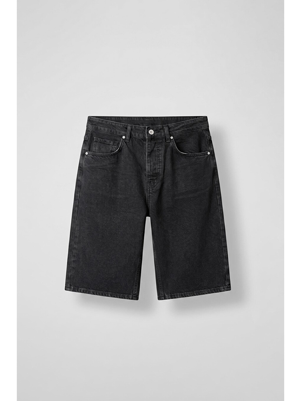 Erkek Eskitme Yıkamalı Baggy Jean Şort Siyah