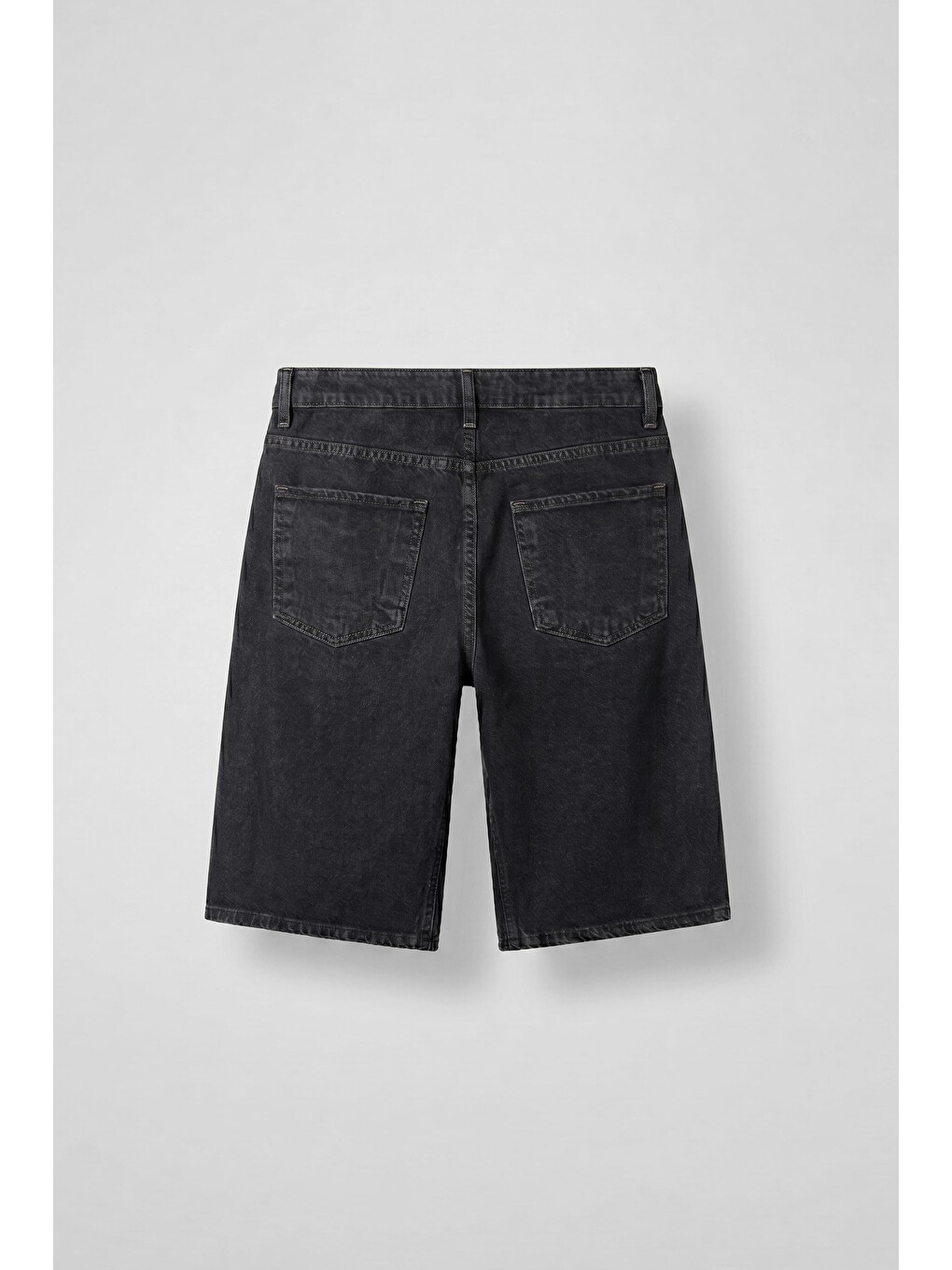 Erkek Eskitme Yıkamalı Baggy Jean Şort Siyah-1
