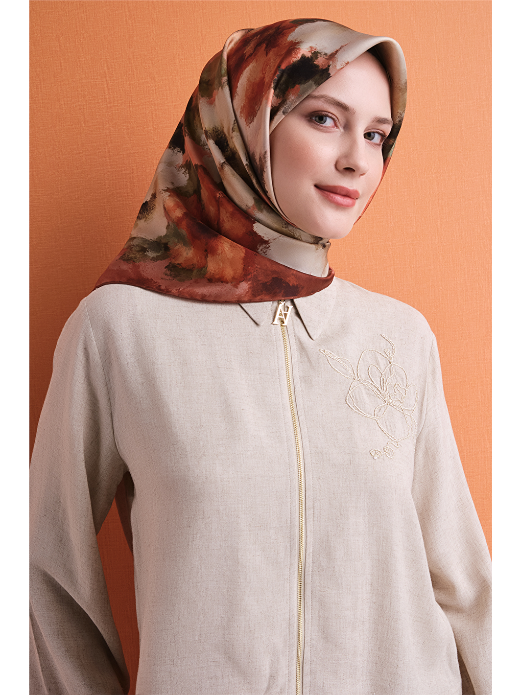 Kahverengi Saf İpek Twill Eşarp 9613d 01-1