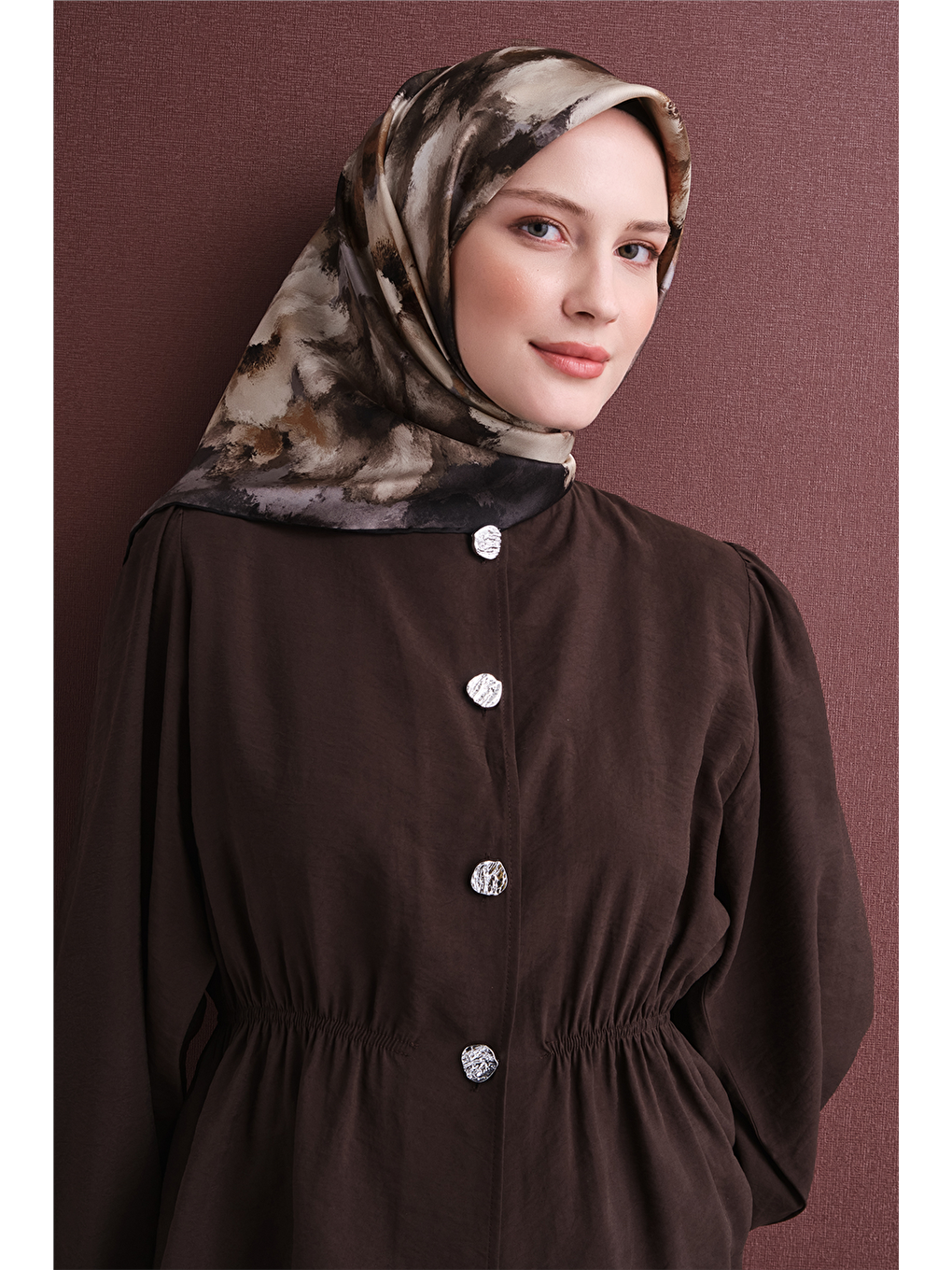 Kahverengi Saf İpek Twill Eşarp 9613d 84-1