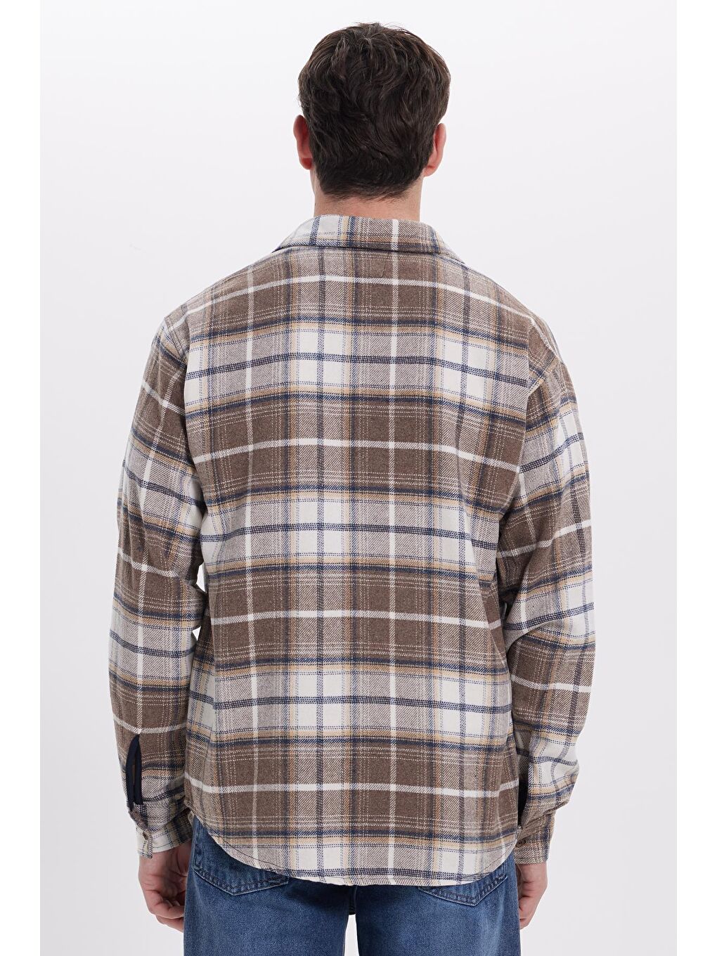 Kahverengi Erkek Relax Fit Rahat Kesim Kışlık Kareli Oduncu Gömlek-5