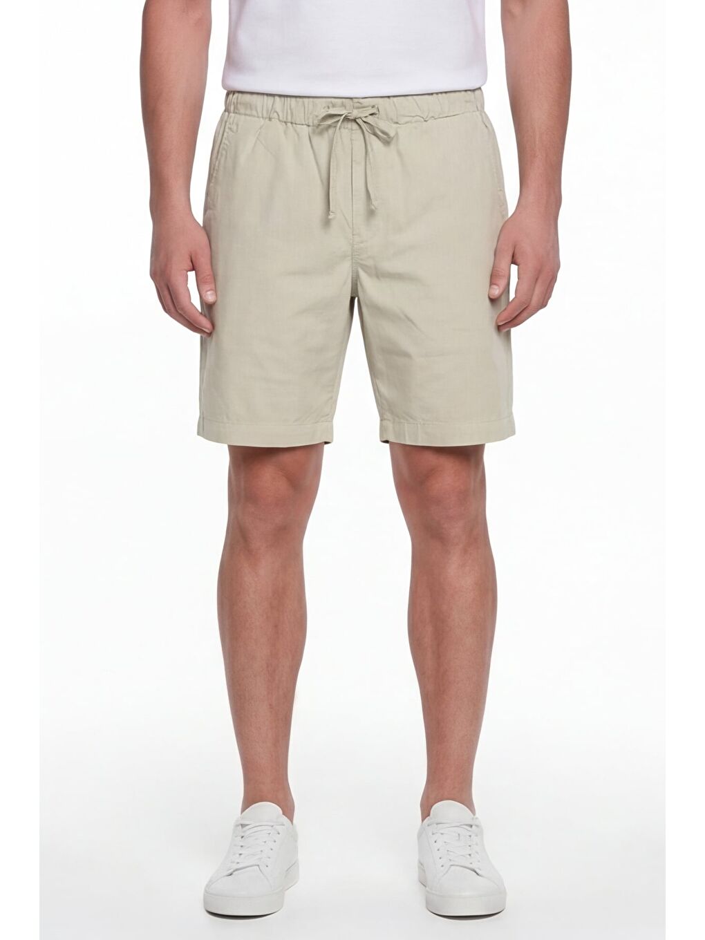 Giotelli Erkek Haki Normal Kesim Regular Fit Pamuklu Dokuma Yan Cep Bel Lastikli Şort