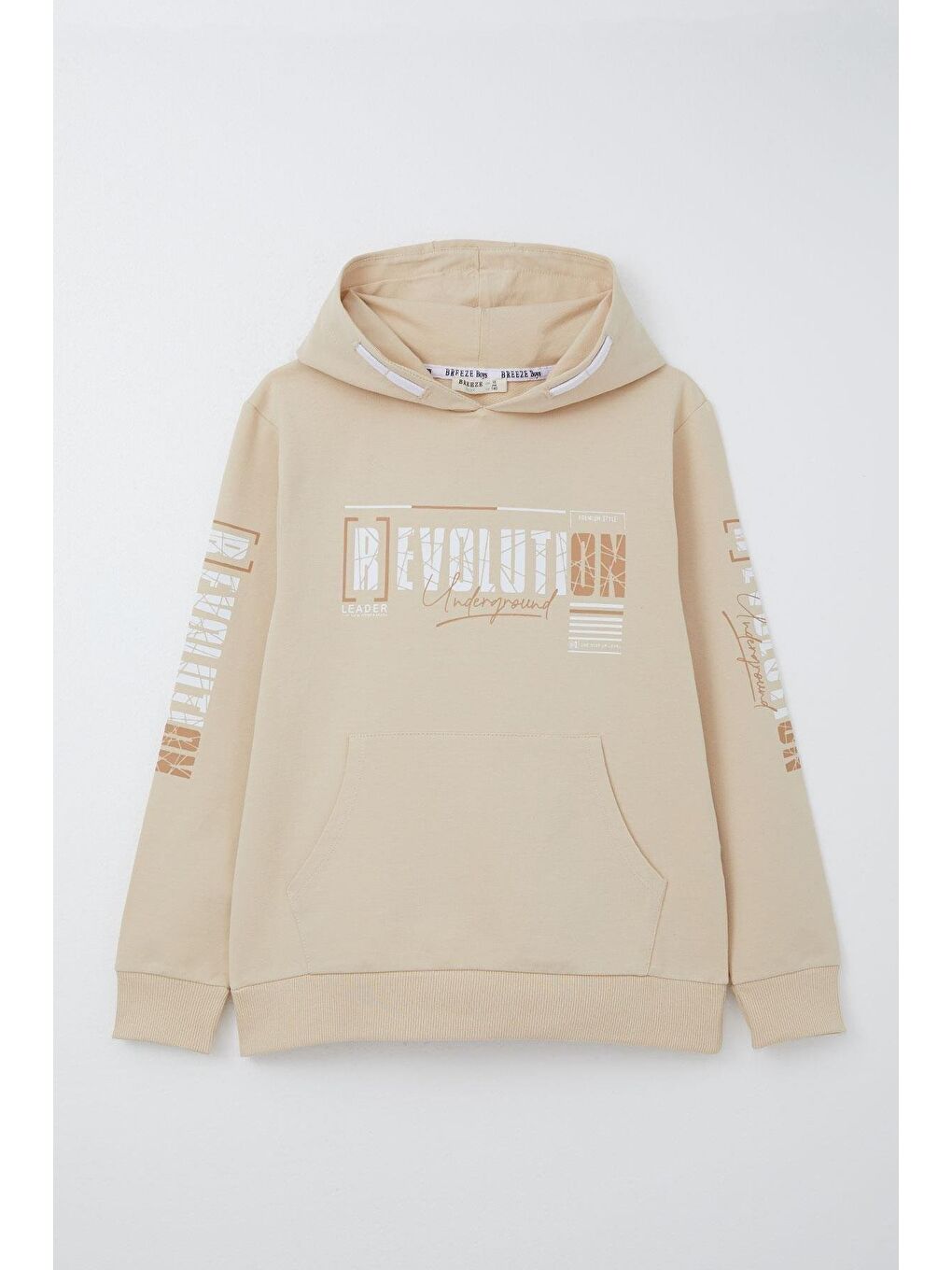 Ekru Erkek Çocuk Sweatshirt Kapüşonlu Kanguru Cepli Krem (9-16 Yaş)-4