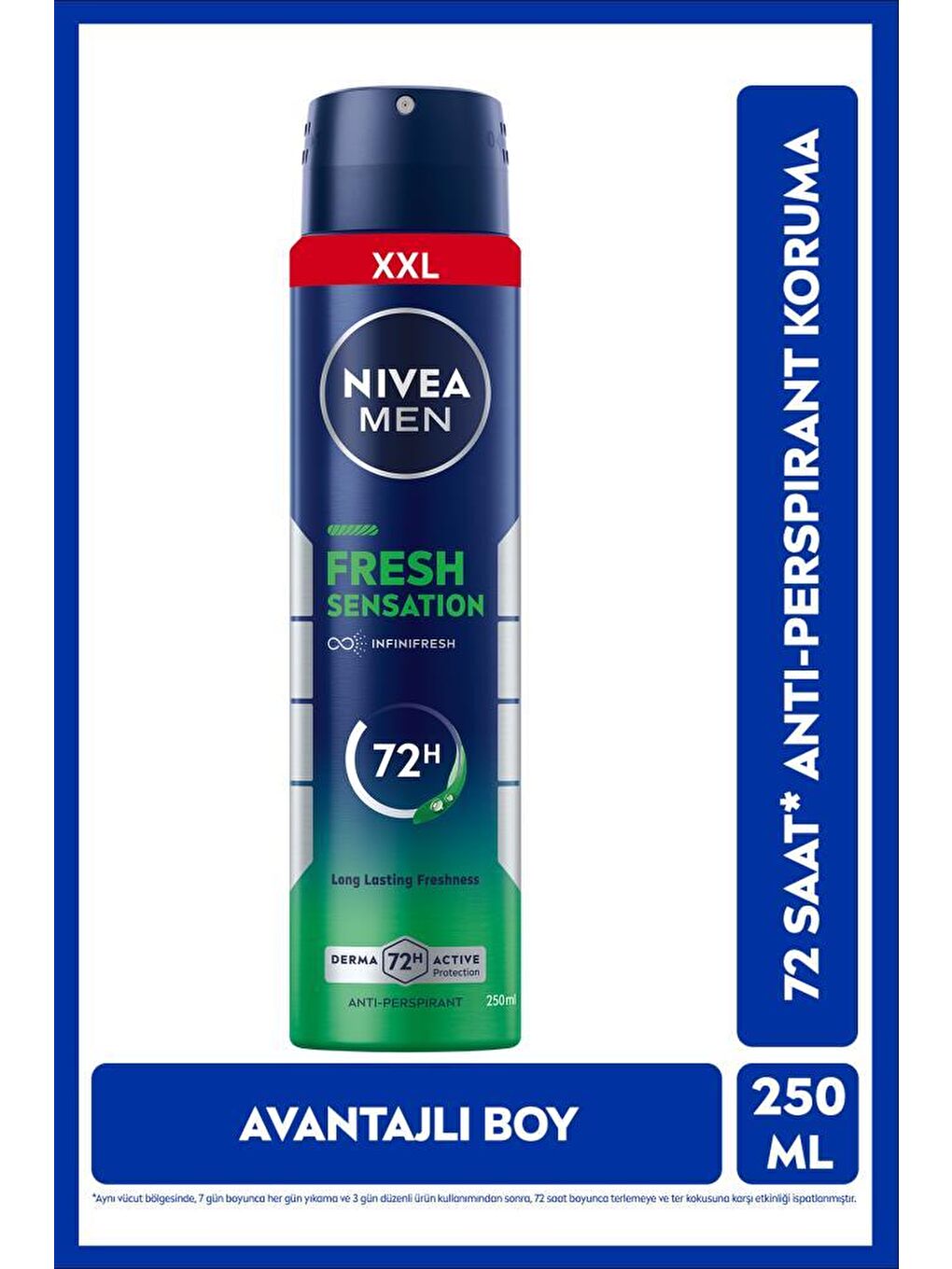 MEN Erkek Sprey Deodorant Fresh Sensation 250ml, 72 Saat Anti-perspirant Ter Koruması, Avantajlı Boy