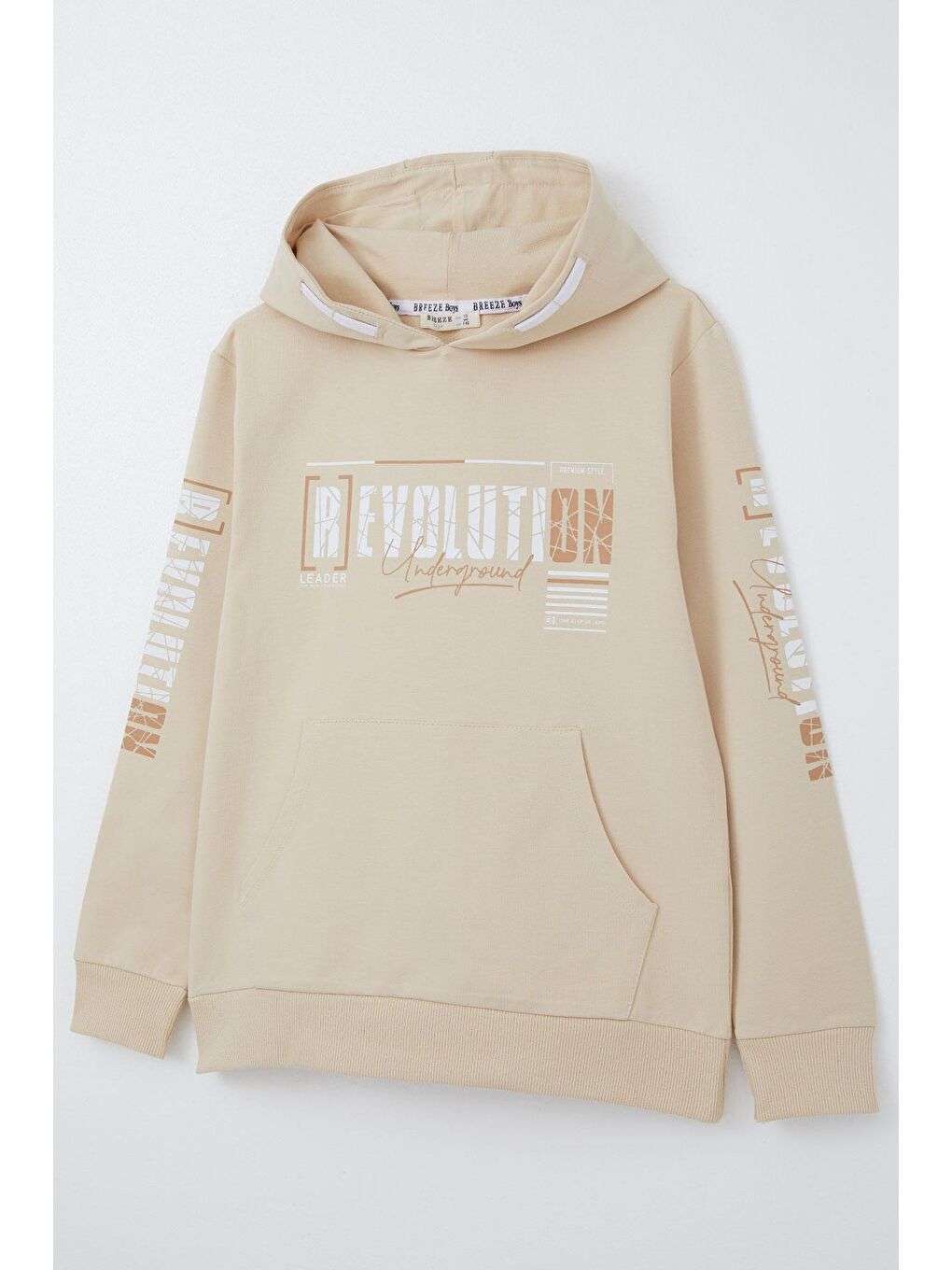 Ekru Erkek Çocuk Sweatshirt Kapüşonlu Kanguru Cepli Krem (9-16 Yaş)-6