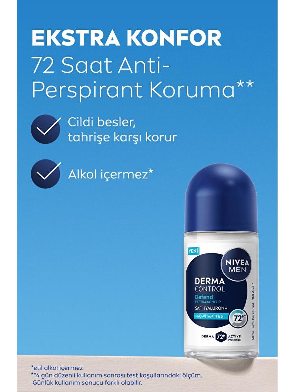 MEN Erkek Roll-on Deodorant Derma Control Defend 50ml, 72 Saat Anti-perspirant, Alkolsüz, Hyaluron-1