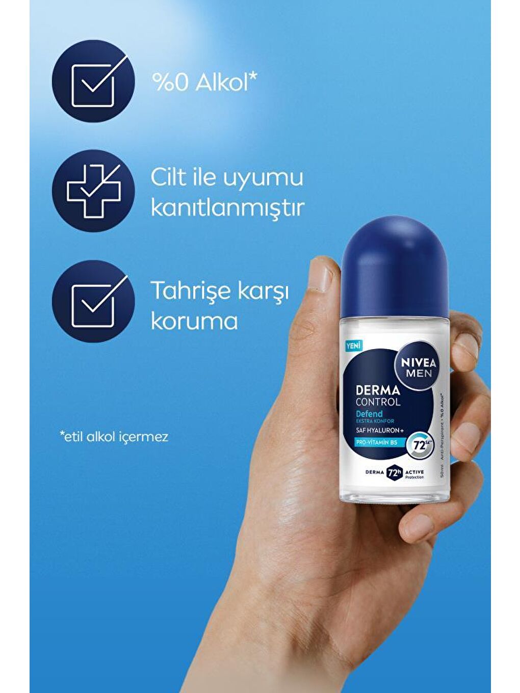 MEN Erkek Roll-on Deodorant Derma Control Defend 50ml, 72 Saat Anti-perspirant, Alkolsüz, Hyaluron-3