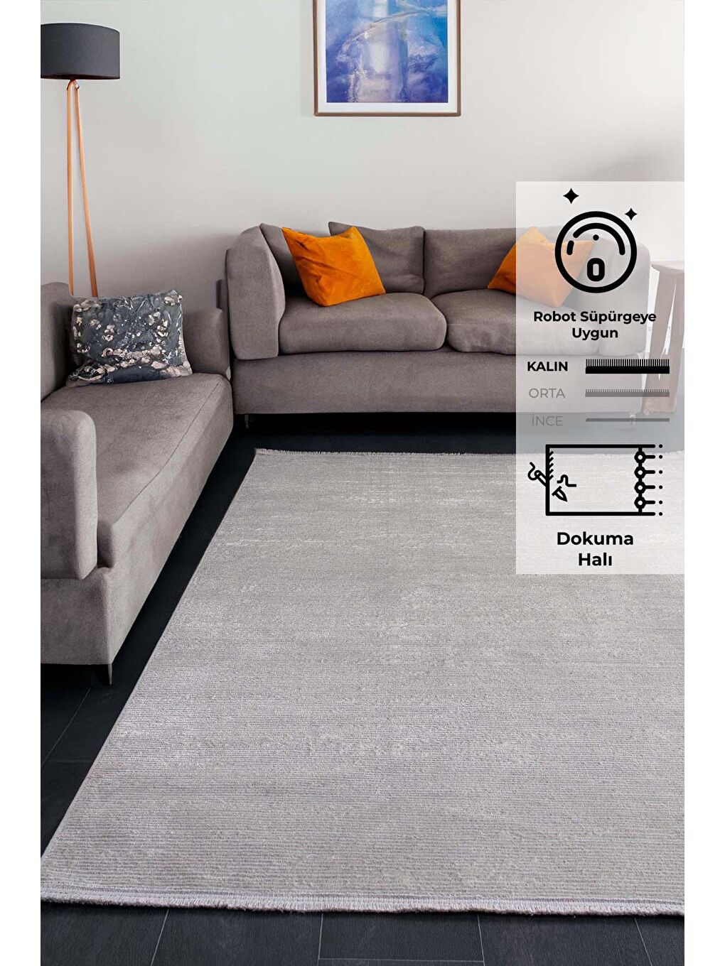 Konfor Parla 5788 Gri Kadife İplikli Salon Mutfak Oturma Odası Halısı Modern Dokuma Halı-200x290