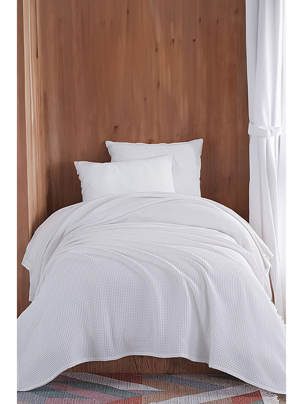 Junior Pike Örtüsü 140x230 cm %100 Pamuklu Petek Dokuma Kumaş Beyaz-1