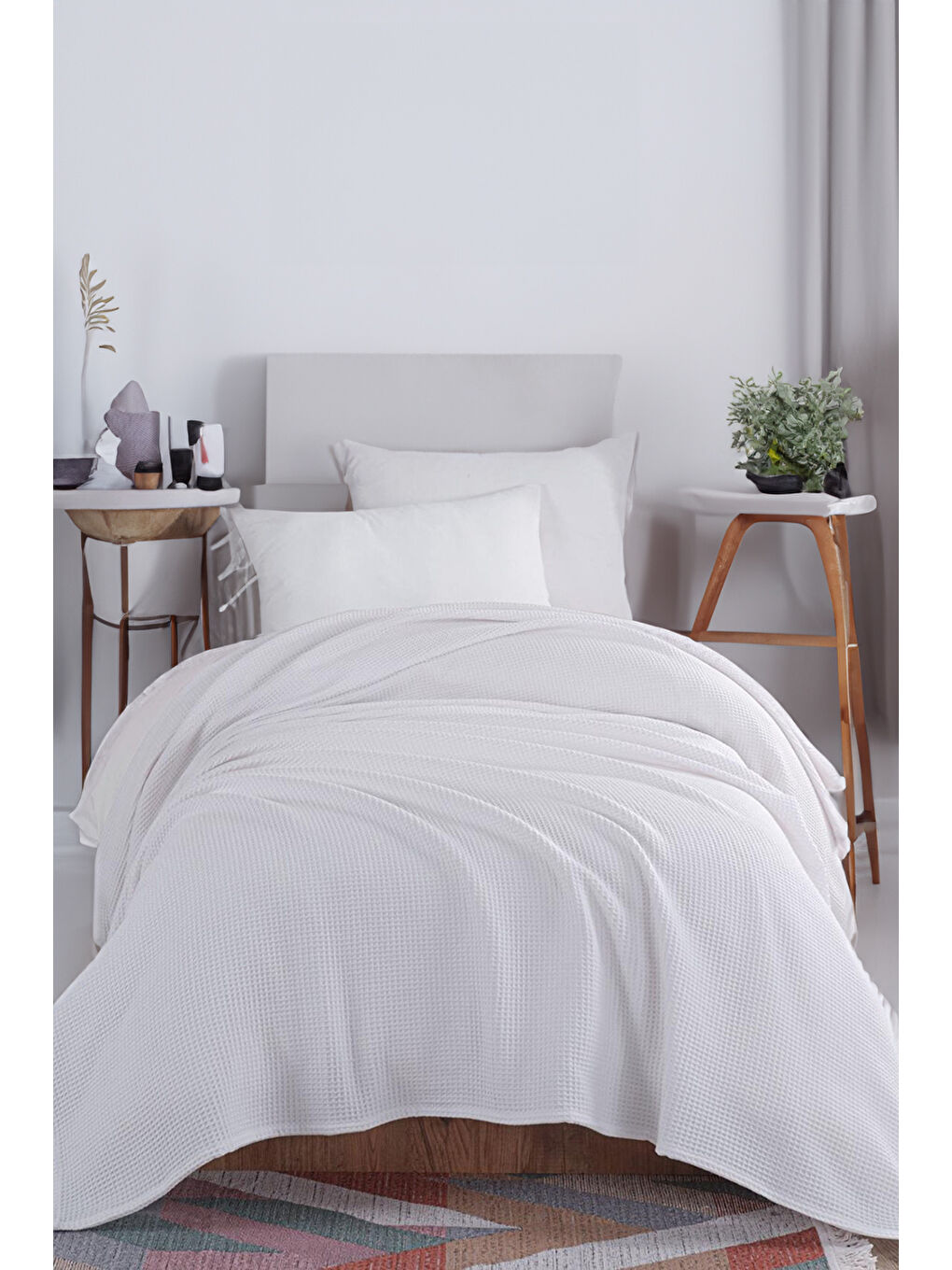 Junior Pike Örtüsü 140x230 cm %100 Pamuklu Petek Dokuma Kumaş Beyaz-2