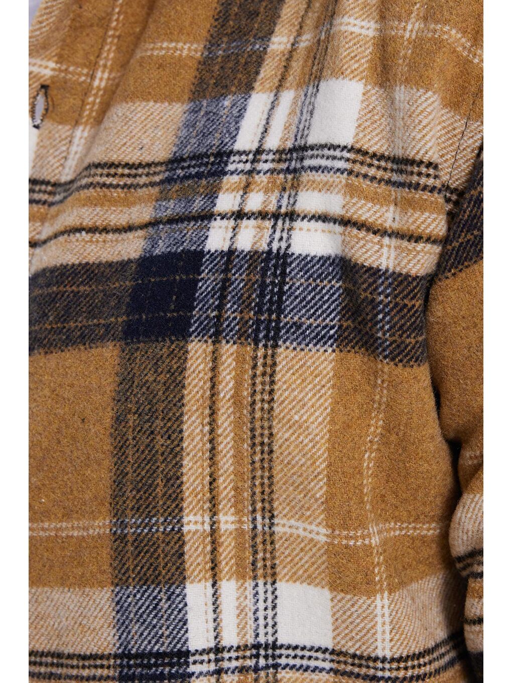 Sarı Erkek Slim Fit Dar Kesim Kareli Kışlık Oduncu Gömlek-4