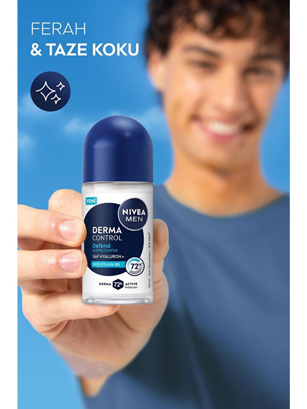 MEN Erkek Roll-on Deodorant Derma Control Defend 50ml, 72 Saat Anti-perspirant, Alkolsüz, Hyaluron-5