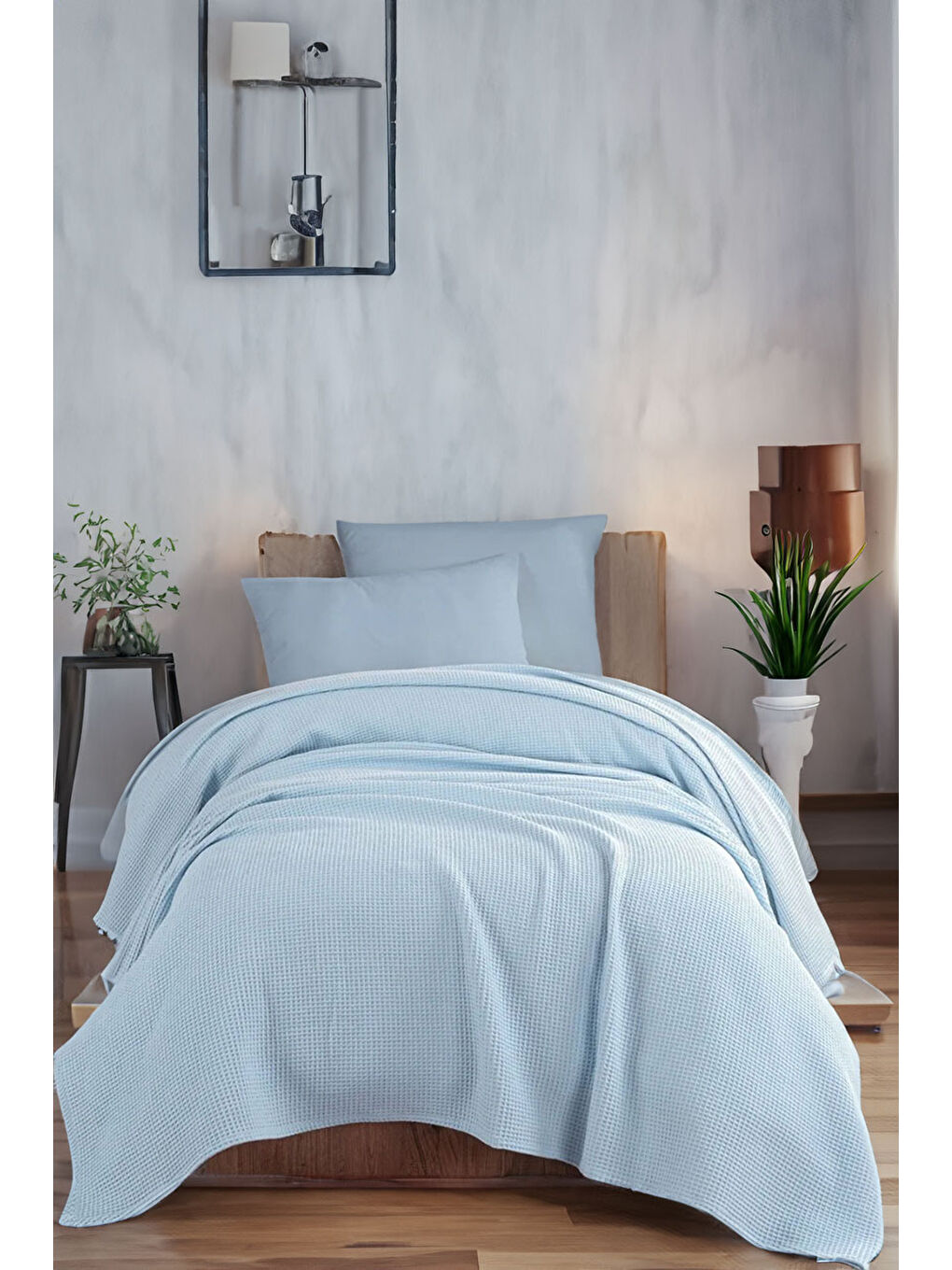 Junior Pike Örtüsü 140x230 cm %100 Pamuklu Petek Dokuma Kumaş Mavi-2