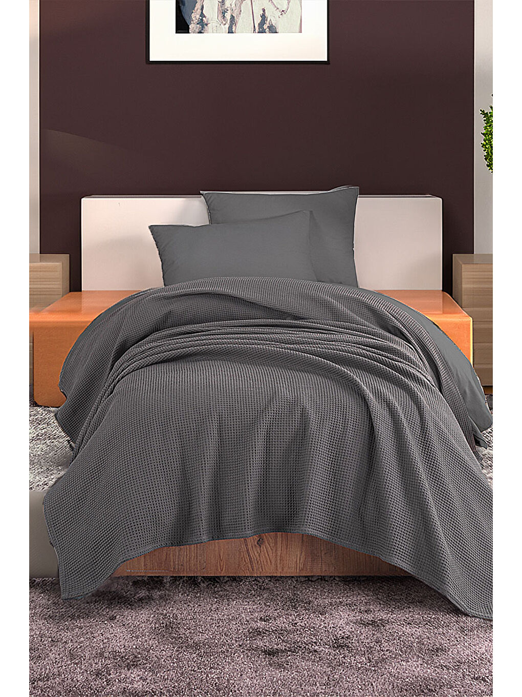 Junior Pike Örtüsü 140x230 cm %100 Pamuklu Petek Dokuma Kumaş Antrasit-2