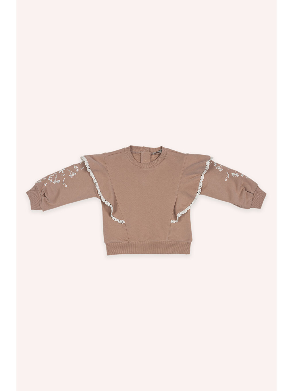 Pembe Kız Bebek Nakışlı Gül Sweatshirt