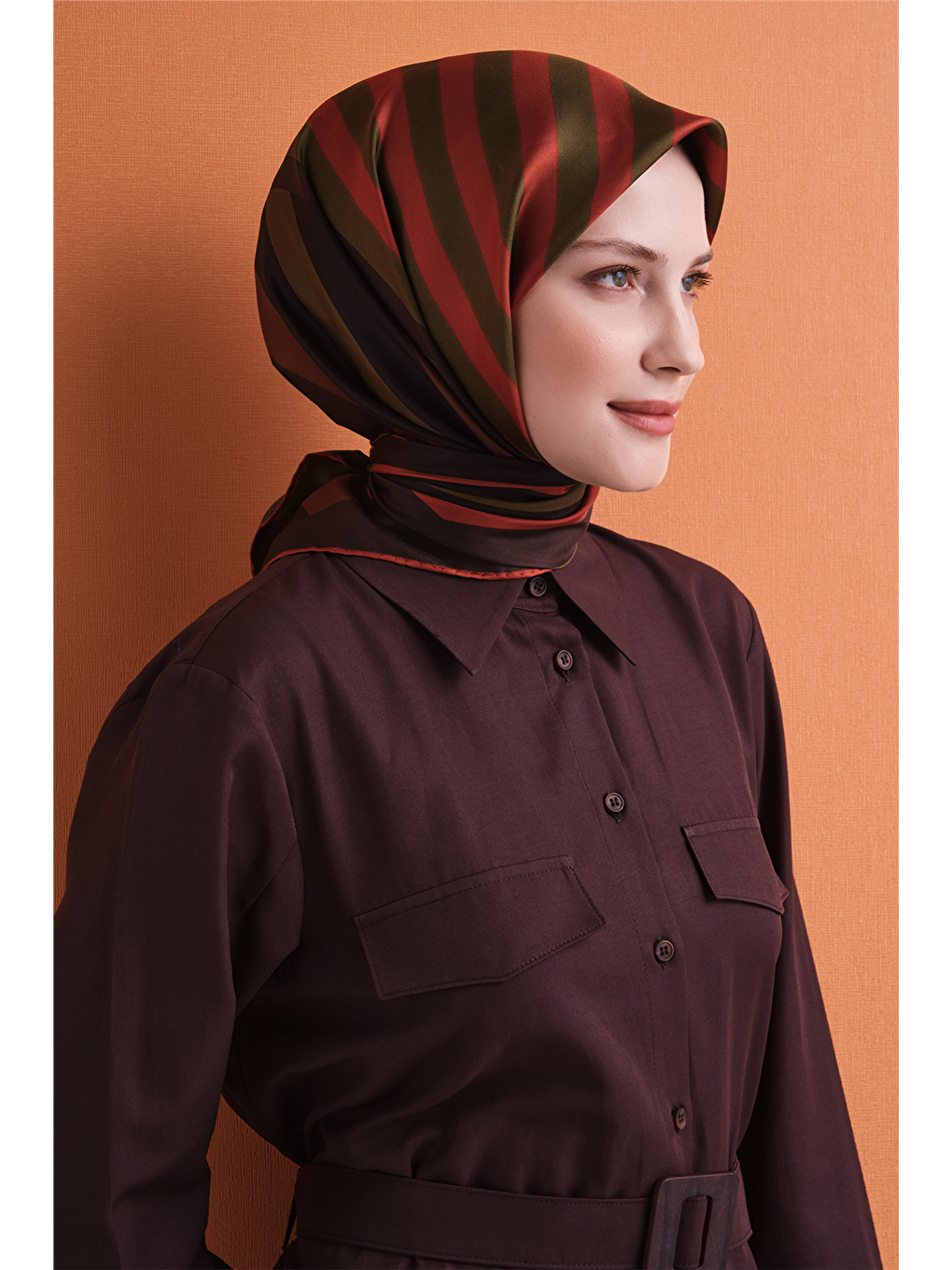 Kahverengi Saf İpek Twill Eşarp 9615d 51-2