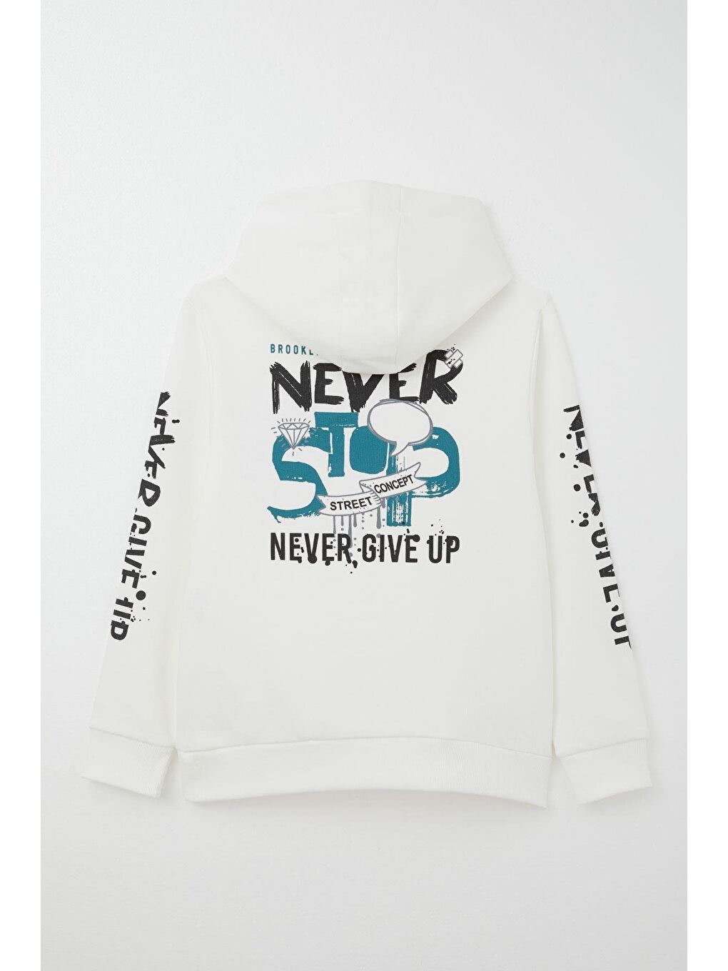 Erkek Çocuk Sweatshirt Kanguru Cepli Kapüşonlu Ekru (9-16 Yaş)-5