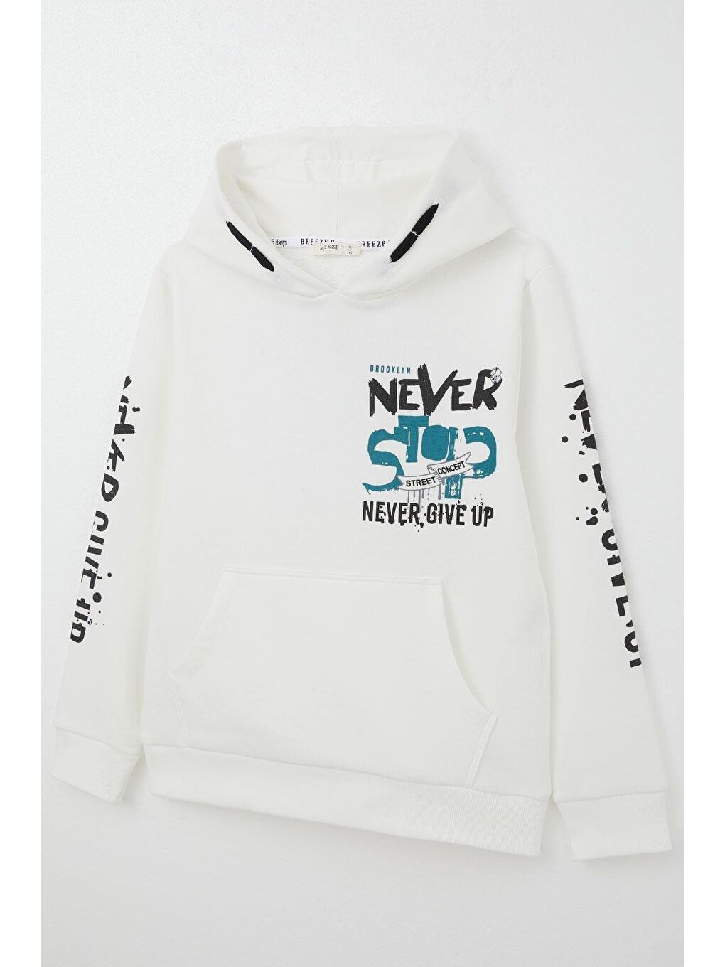 Erkek Çocuk Sweatshirt Kanguru Cepli Kapüşonlu Ekru (9-16 Yaş)-6