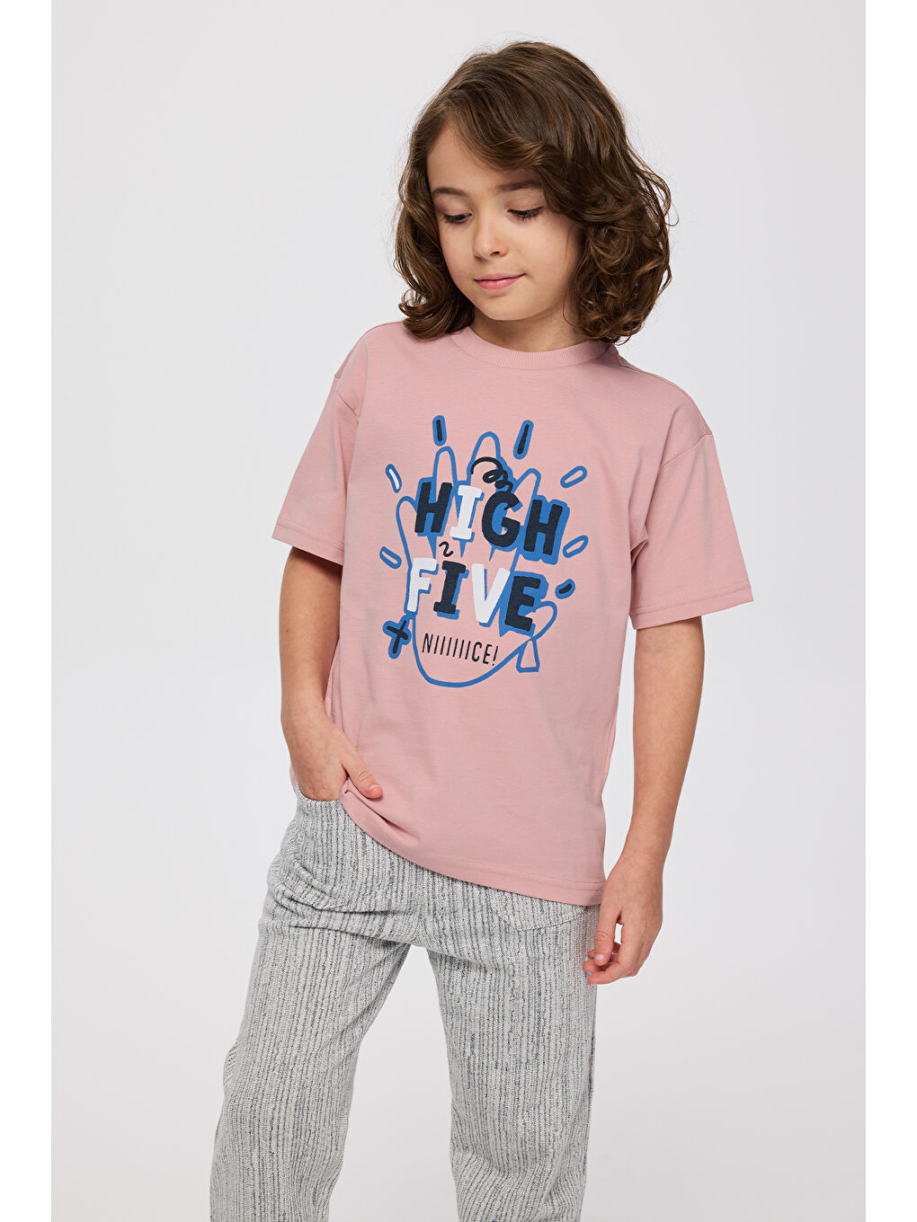 Erkek Çocuk Baskılı Kısa Kollu T-Shirt Pembe-4