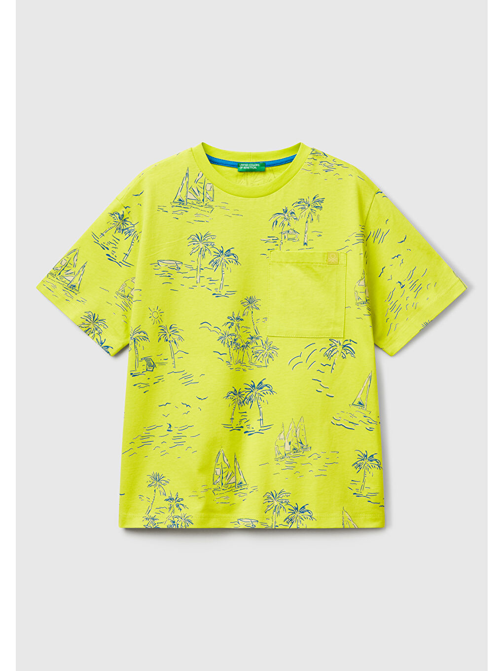 Erkek Çocuk Sarı Desenli Önü Cep Detaylı Logo Etiketi Detaylı T-Shirt