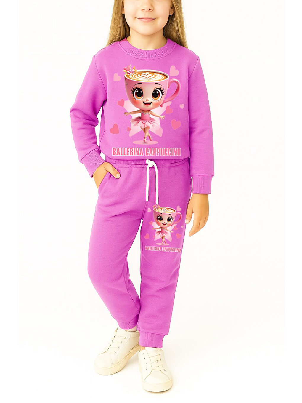 Lila Kız Çocuk 3 İplik Şardonlu Görsel Baskılı Alt-Üst Takım-3 -10 Yaş 12410