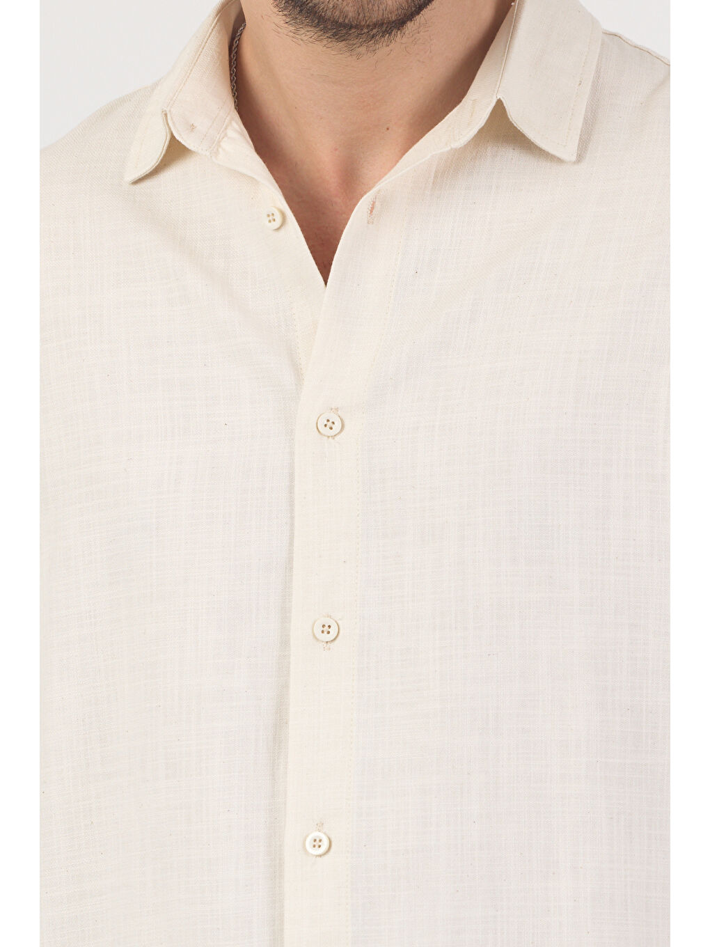 Erkek Pamuklu Keten Görünümlü Gömlek Bej-4