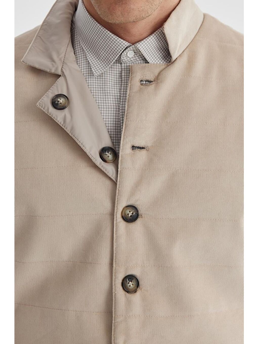 Bej Hakim Yaka Çift Taraflı Slim Fit Yelek-2