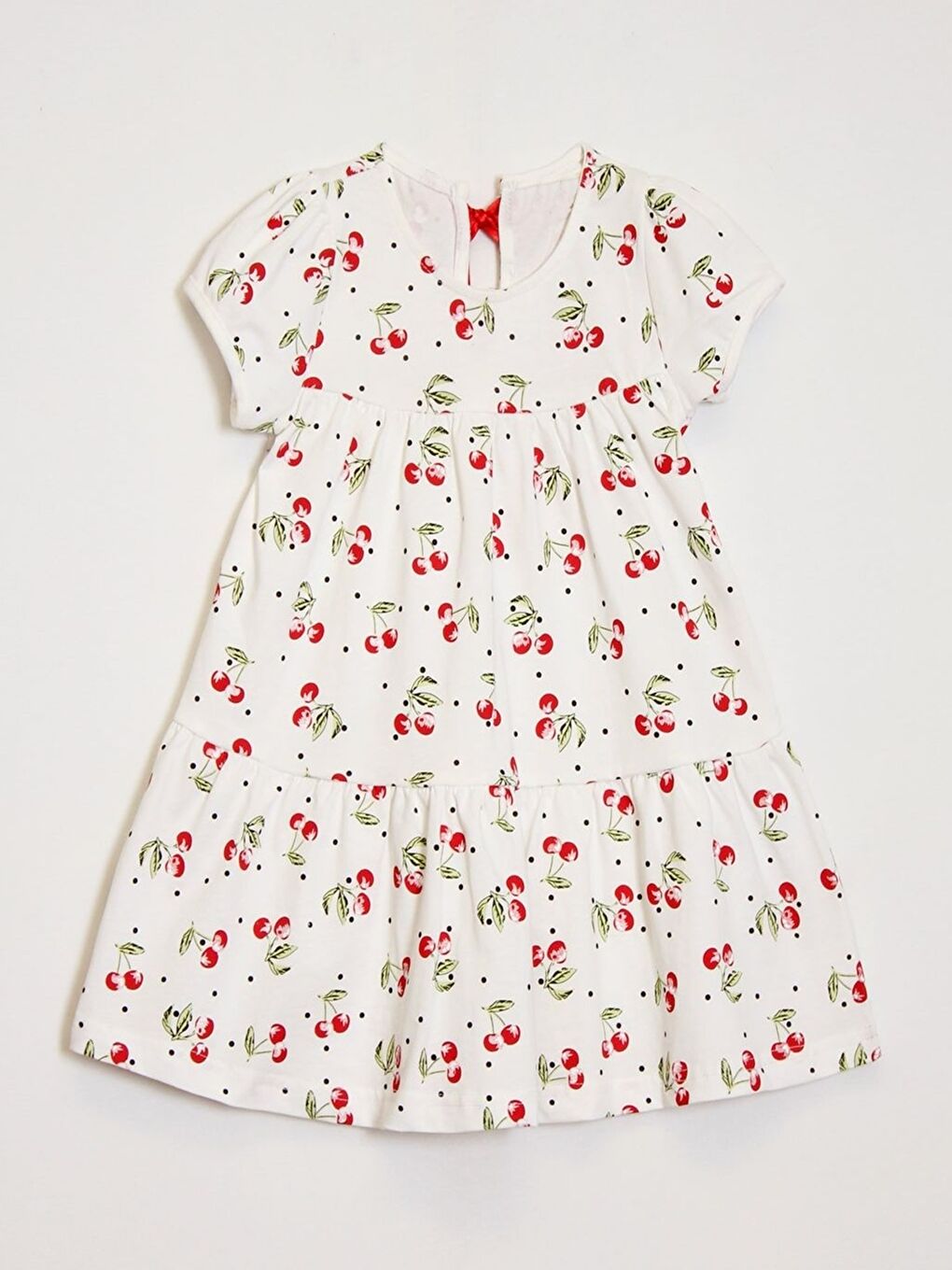 Beyaz Kız Çocuk Kiraz Desenli Elbise 2-7 Yaş 12246