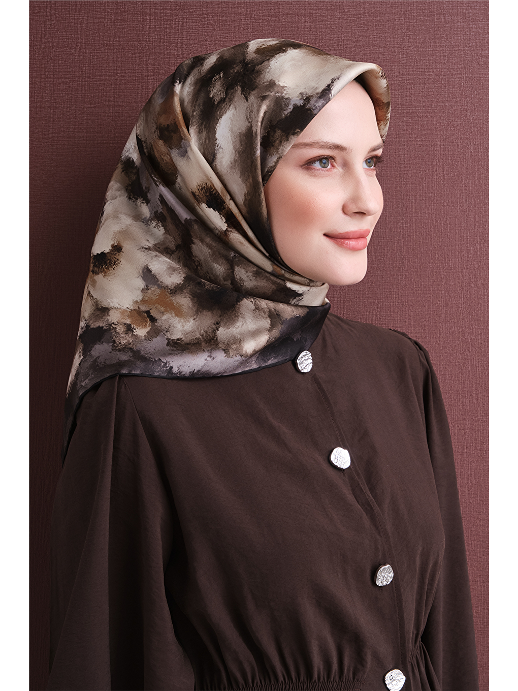 Kahverengi Saf İpek Twill Eşarp 9613d 84-2