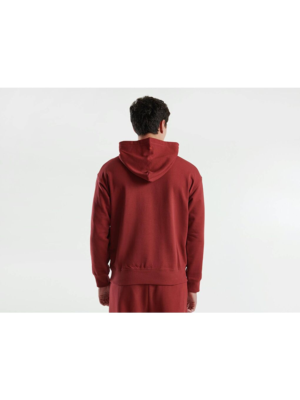 Erkek Bordo %100 Pamuk Göğsü Logolu Önü Cepli Kapüşonlu Sweatshirt-1