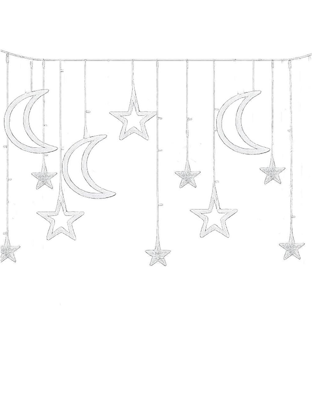 Renksiz Ramazan Temalı LED Işık Ay Yıldız Figürlü 8 Fonksiyonlu Günışığı Eklenebilir Fişli 3 Metre-1