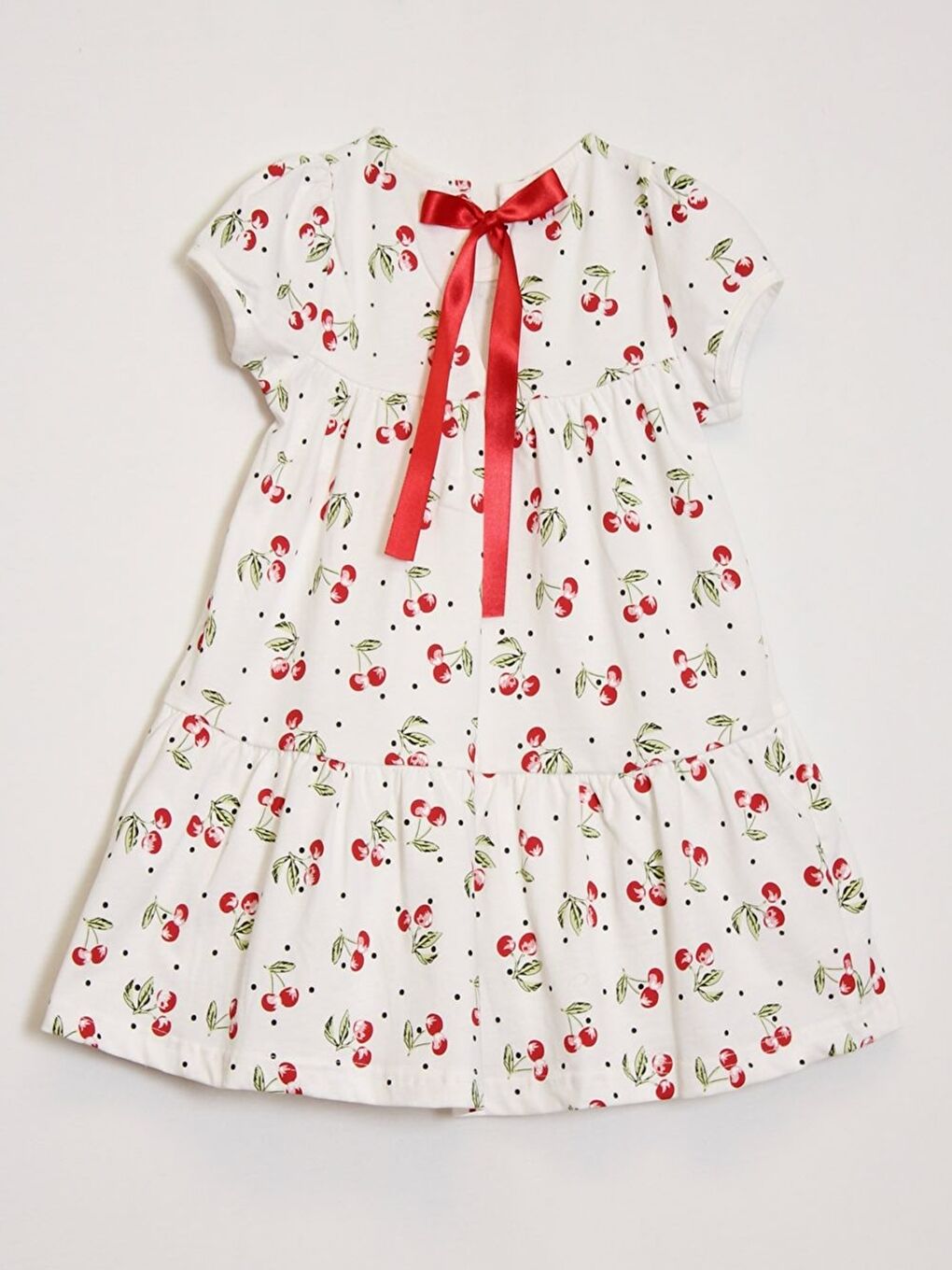 Beyaz Kız Çocuk Kiraz Desenli Elbise 2-7 Yaş 12246-1