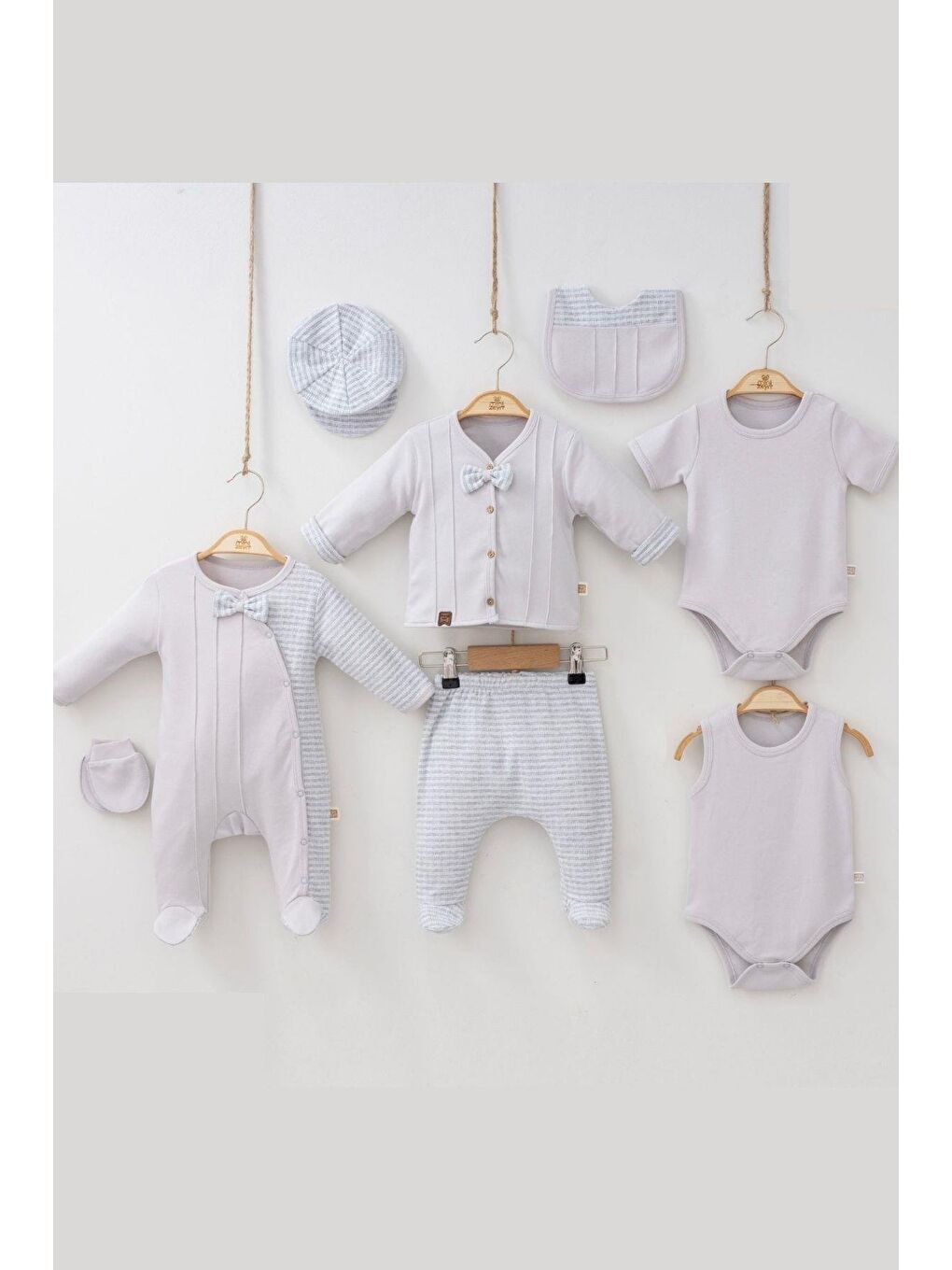 Gri Erkek Bebek Nervüllü 8'Li Hastane Çıkışı Set