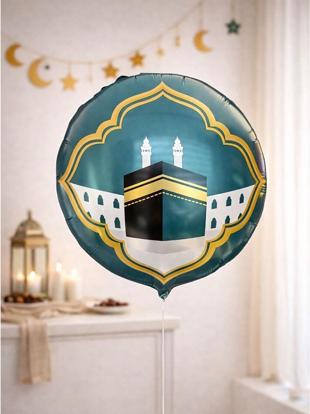 Mavi Ramazan Temalı Desenli Folyo Balon Petrol Yeşili 45 cm